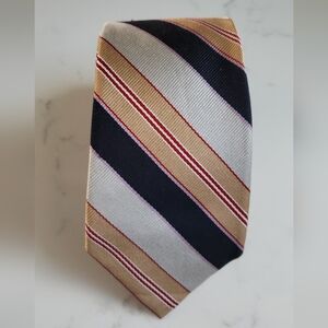 Vintage Men's Striped Silk Neck Tie, Silver Purple Gold Red Navy Suit Beefeater